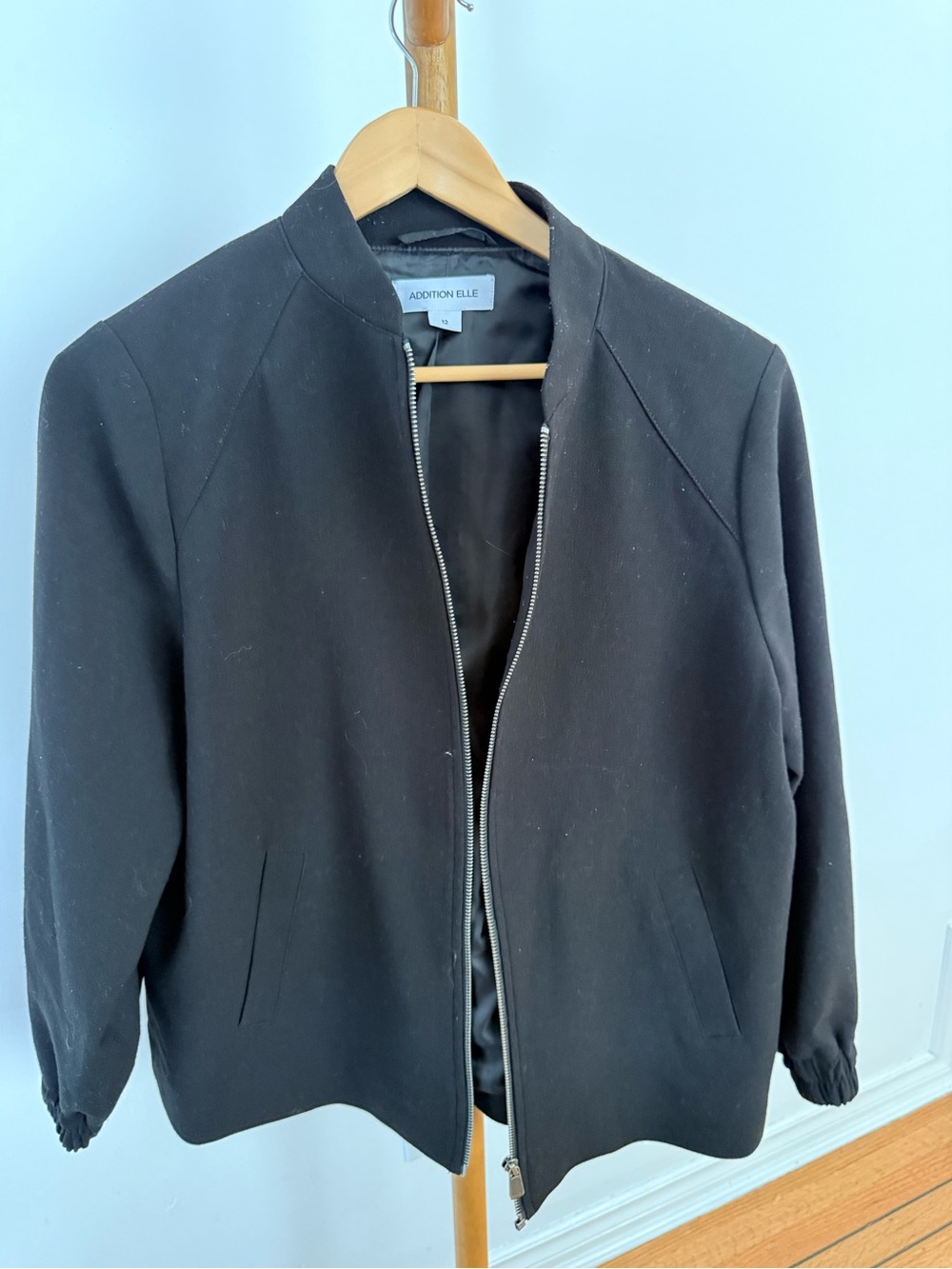 Addition Elle Black Bomber Jacket with Zip Front